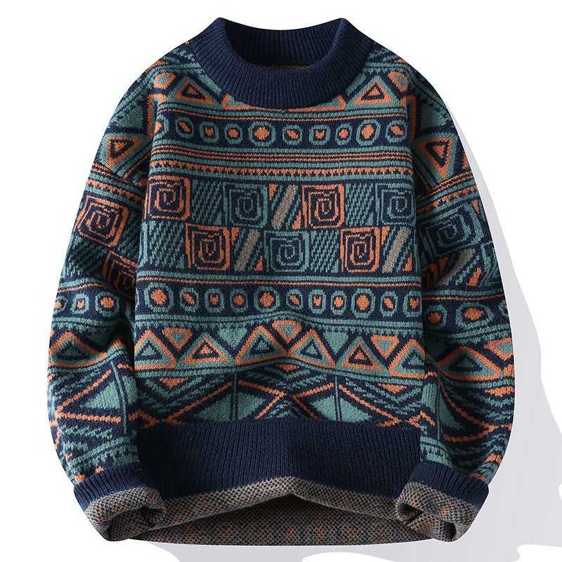 High Quality Mens Fashion Stripe Pattern Sweater Autumn/Winter Loose Knitted Mens Sweater Youth Thick Warm Wool Zipper S-6XL T251009