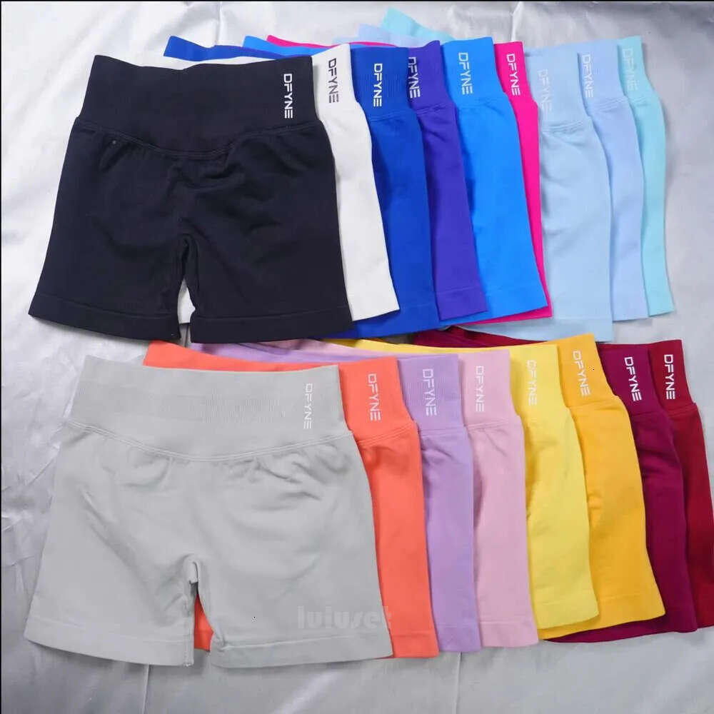 Dfynes dyfne set short Alternative Candy Color Three-Section Waist Hip-Lifting Seamless Low-Waist Three-Quarter Pants Fiess Yoga Shorts