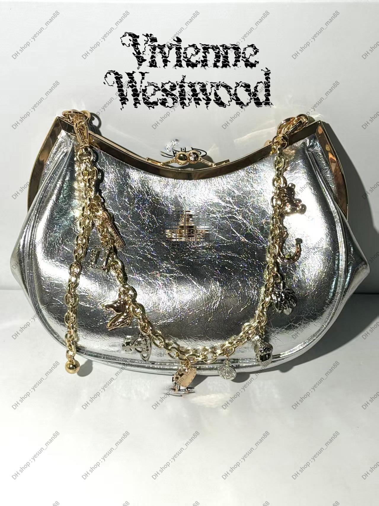 small saturn bag vivenes Gold edge silver crescent bag Crossbody bag westity woodity west wood Westly Woodly bag wallet purse Female bag