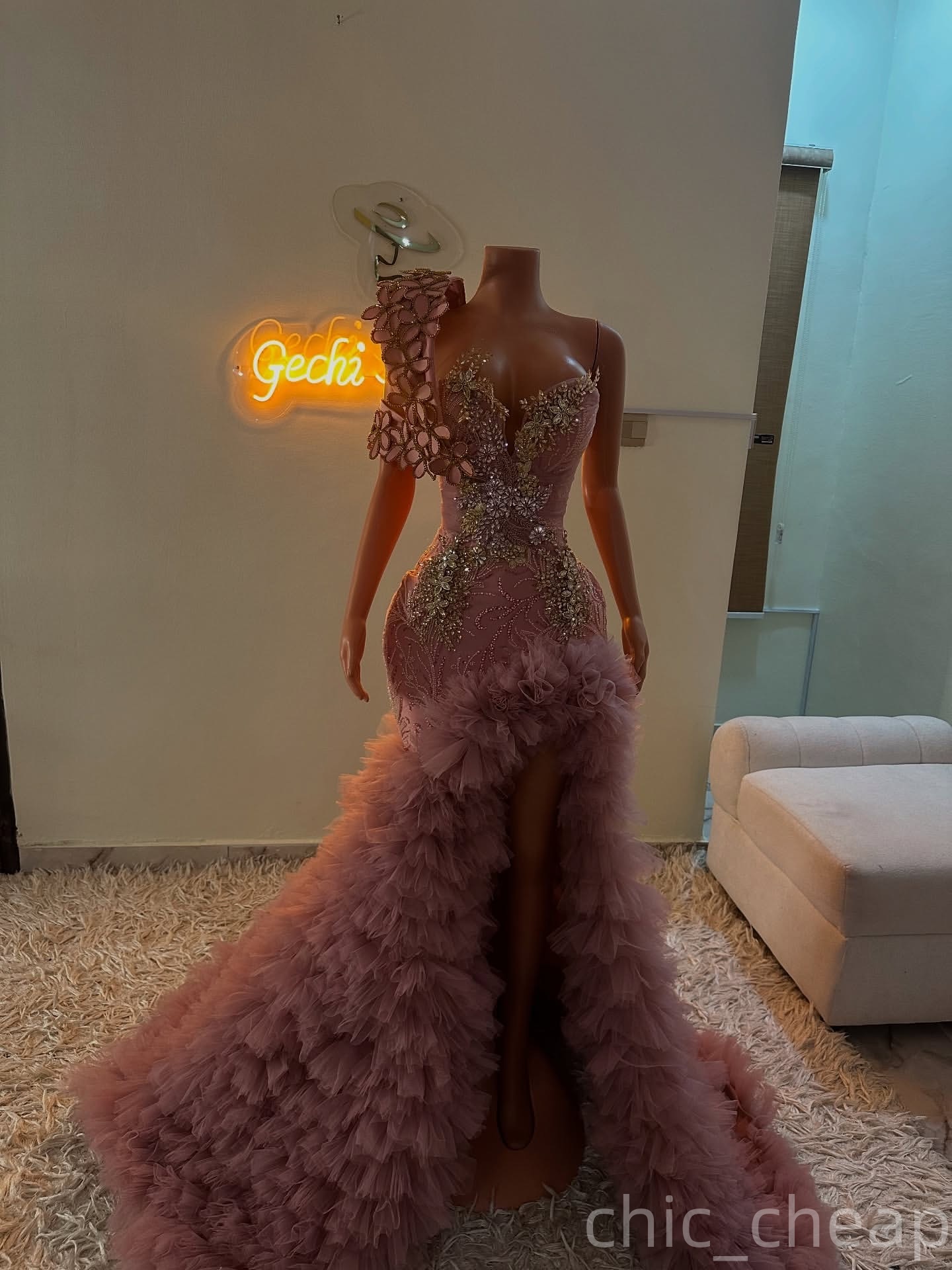 Blush Pink Mermaid Prom Dresses 2025 Crystals Flowers Tulle Tiers Evening Formal Party Second Birthday Engagement Gowns Plus Size Dress For Special Oc