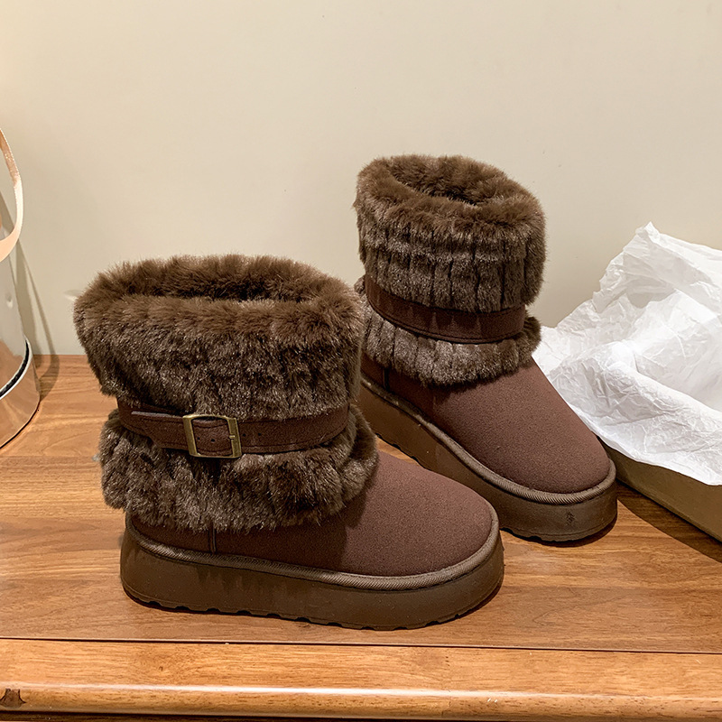 Autumn snow boots and winter spicy girl thick soled mid waist snow boots cotton designer shoes new wool lining thickened luxury snow cotton boots