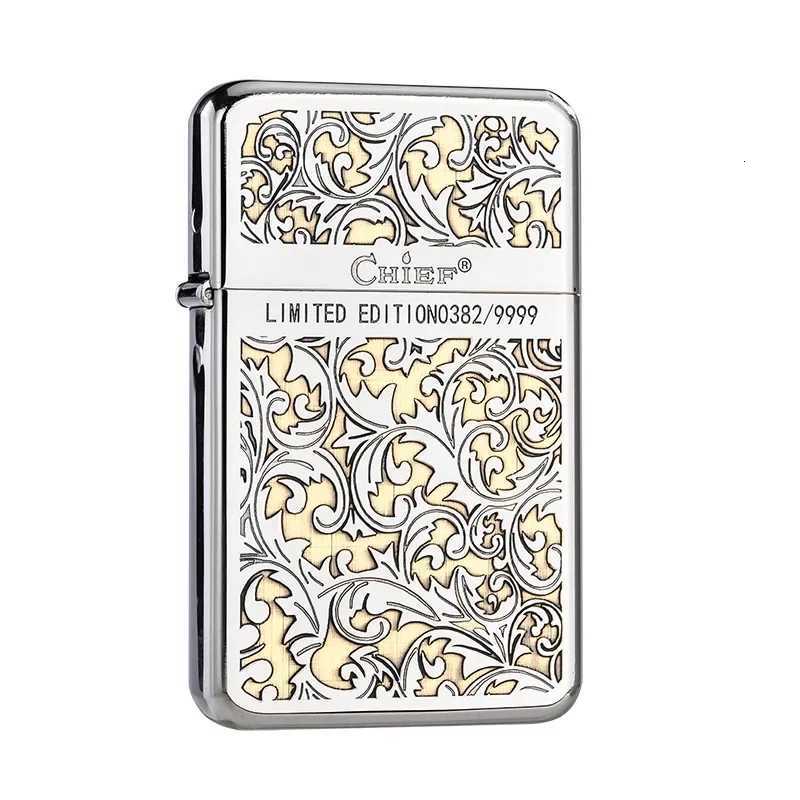 CHIEF Pure Copper Vintage Engraved Tang Grass Windproof Kerosene Lighter Thin Durable Portable Limited Edition Mens Gift W251009