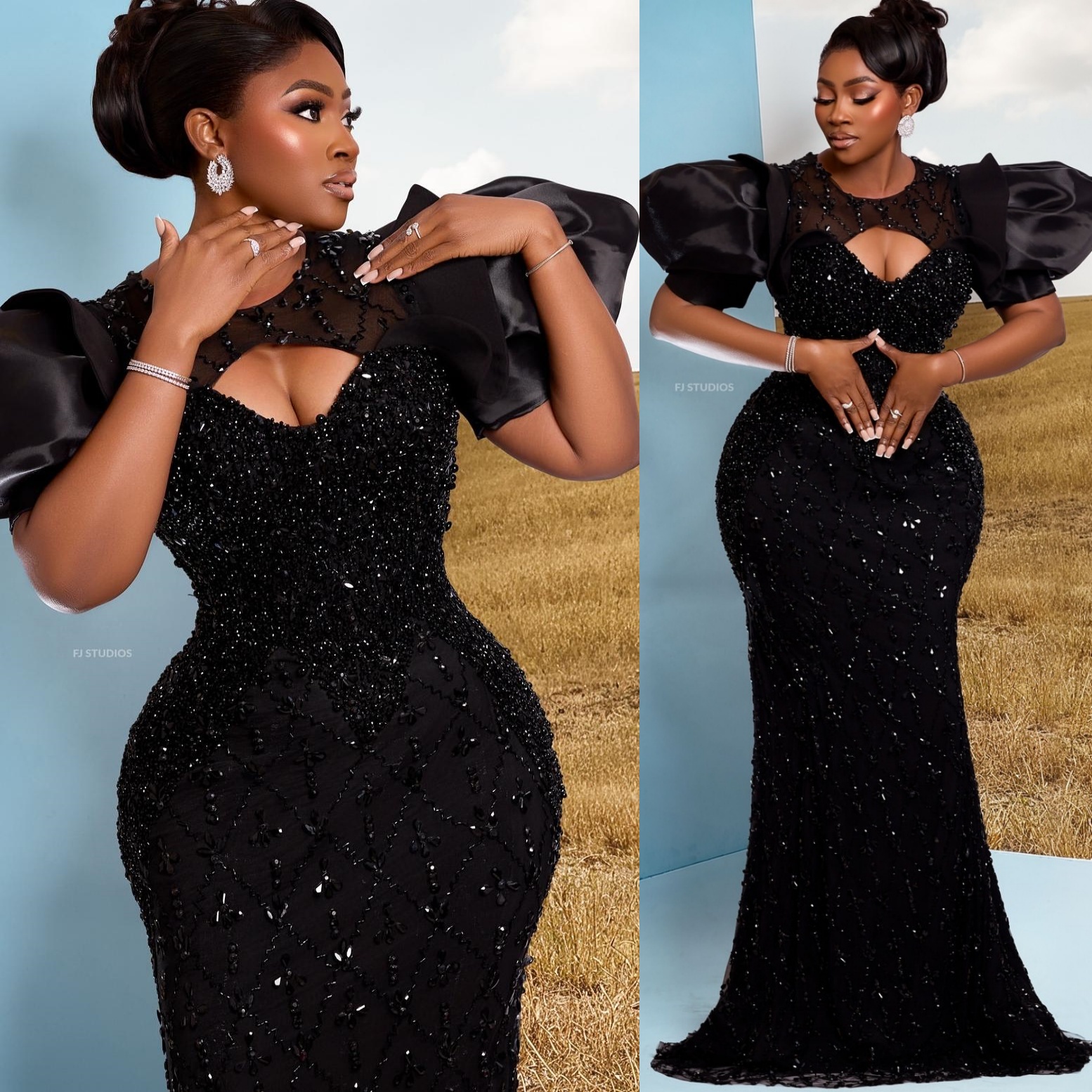 Black Mermaid Prom Dresses 2025 Pearls Crystals Sequined Short Sleeves Evening Formal Party Second Birthday Engagement Gowns Plus Size Dress For Speci