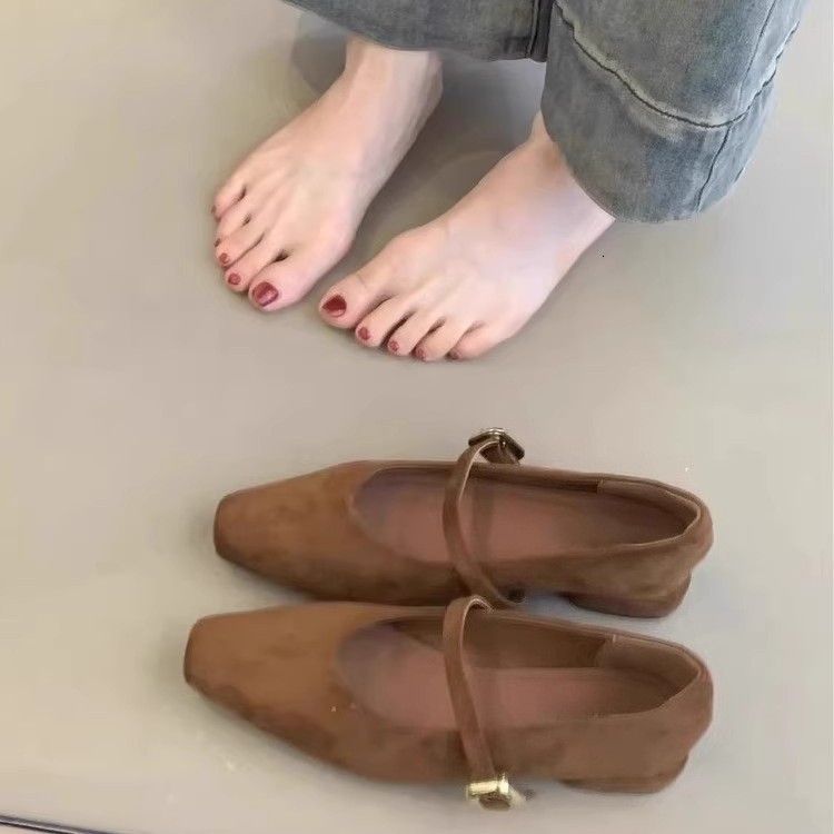 Suede Shallow Flats Women Shoes Pointed Toe Elegant Buckle Shoes Trend Dress Soft Spring Zapatillas Lady 241201