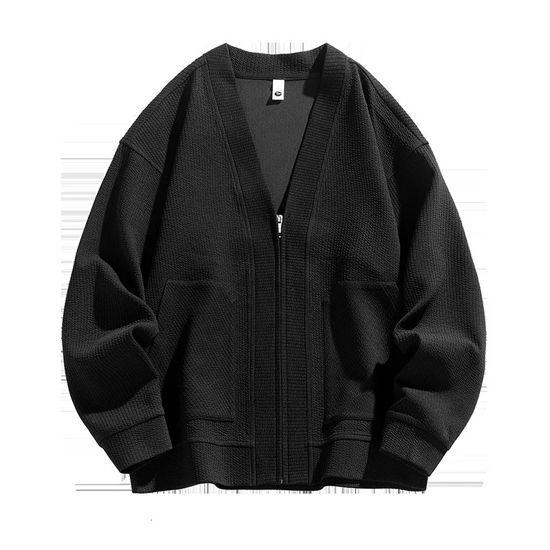 Cardigan Sweater Korean Vintage Zipper Jacket Oversize Black Loose Male Business Simple Plus Size 6XL 7XL 8XL 2501008