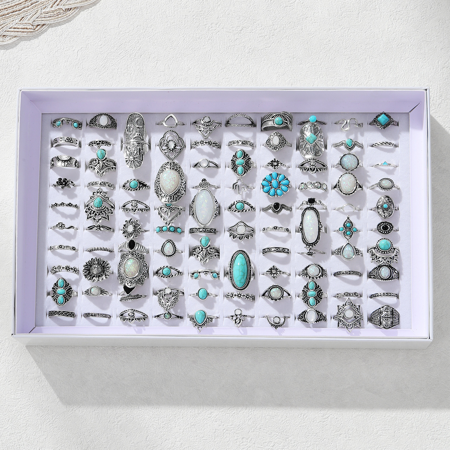 40pcs/Lot Wholesale Vintage Exaggerate Big Water Drop Finger Rings for Women Purple Crystal Oval Opal Stone Bear Acrylic Jewelry250603