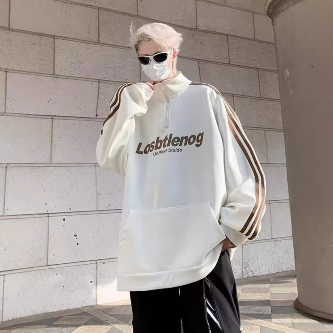 Stand Collar Sweatshirt Men Spring Autumn American Style Trendy Designer Hoodie High Street Heavyweight Sports Style Loose Designer Shirt Casual Long Sleeve Top