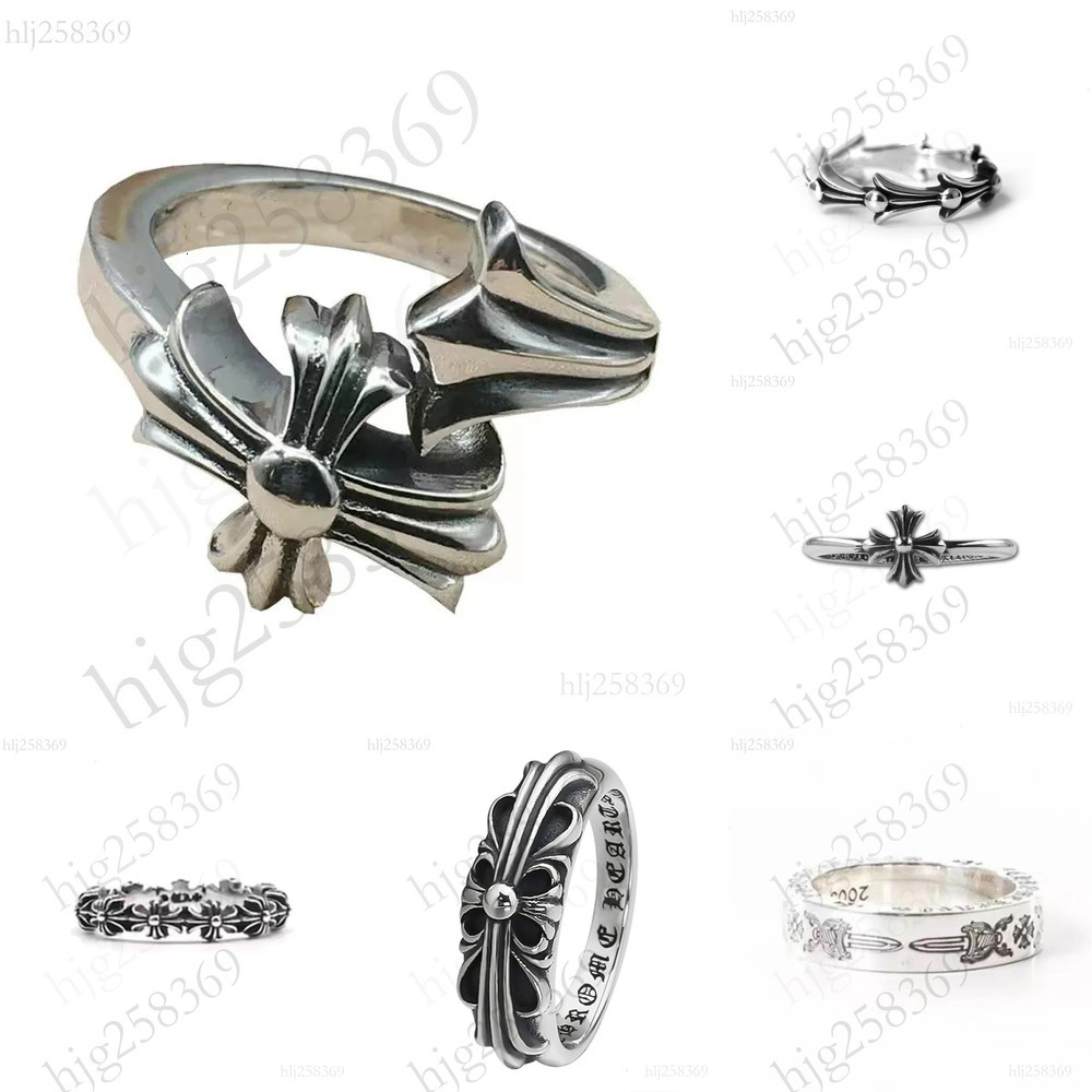 Rings S925 Chrome Ring Designer Sterling Silver Plated Hip Hop Men And Women Vintage Cross Open Thai Silver Chromes Ring Jewelry Gift 985 78
