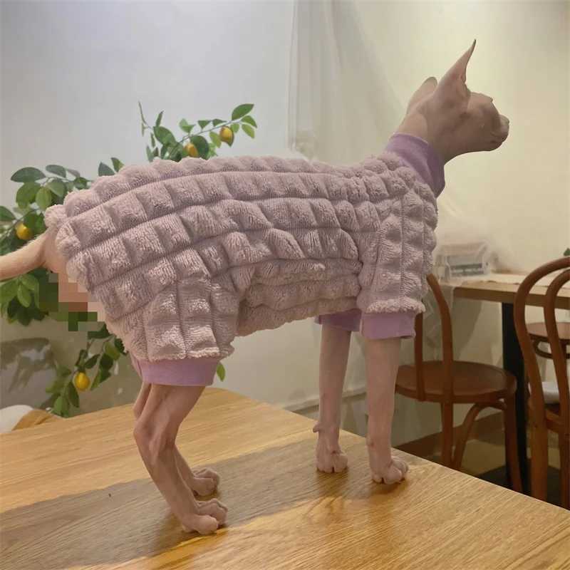 Sphynx Cat Turtleneck Winter Green Sweater Hairless Cat Clothes Thick Warm 4legged Coat Purple Fleece Jacket for Devon Rex C251009
