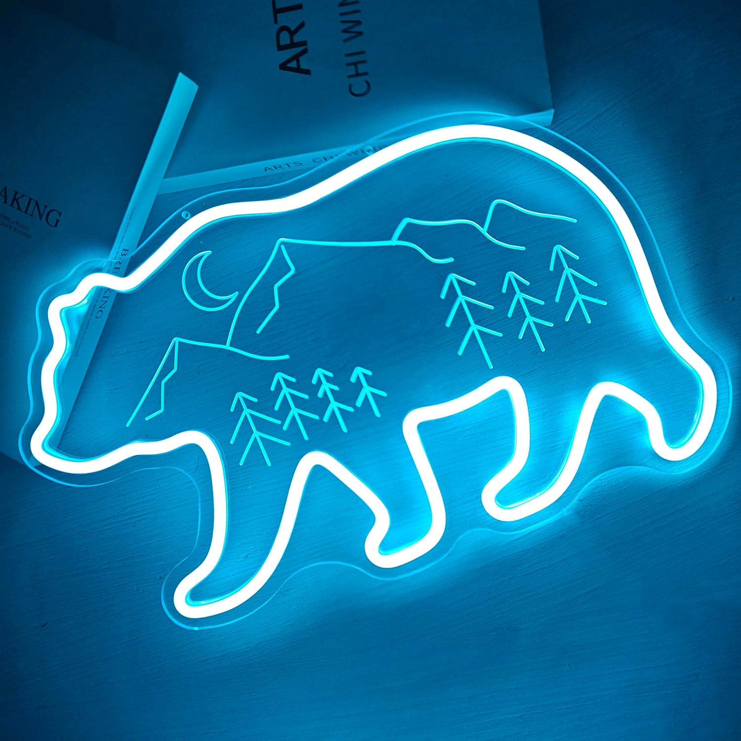 Grizzly Bear Neon office living room Mountain view Wall decoration Forest animal decoration