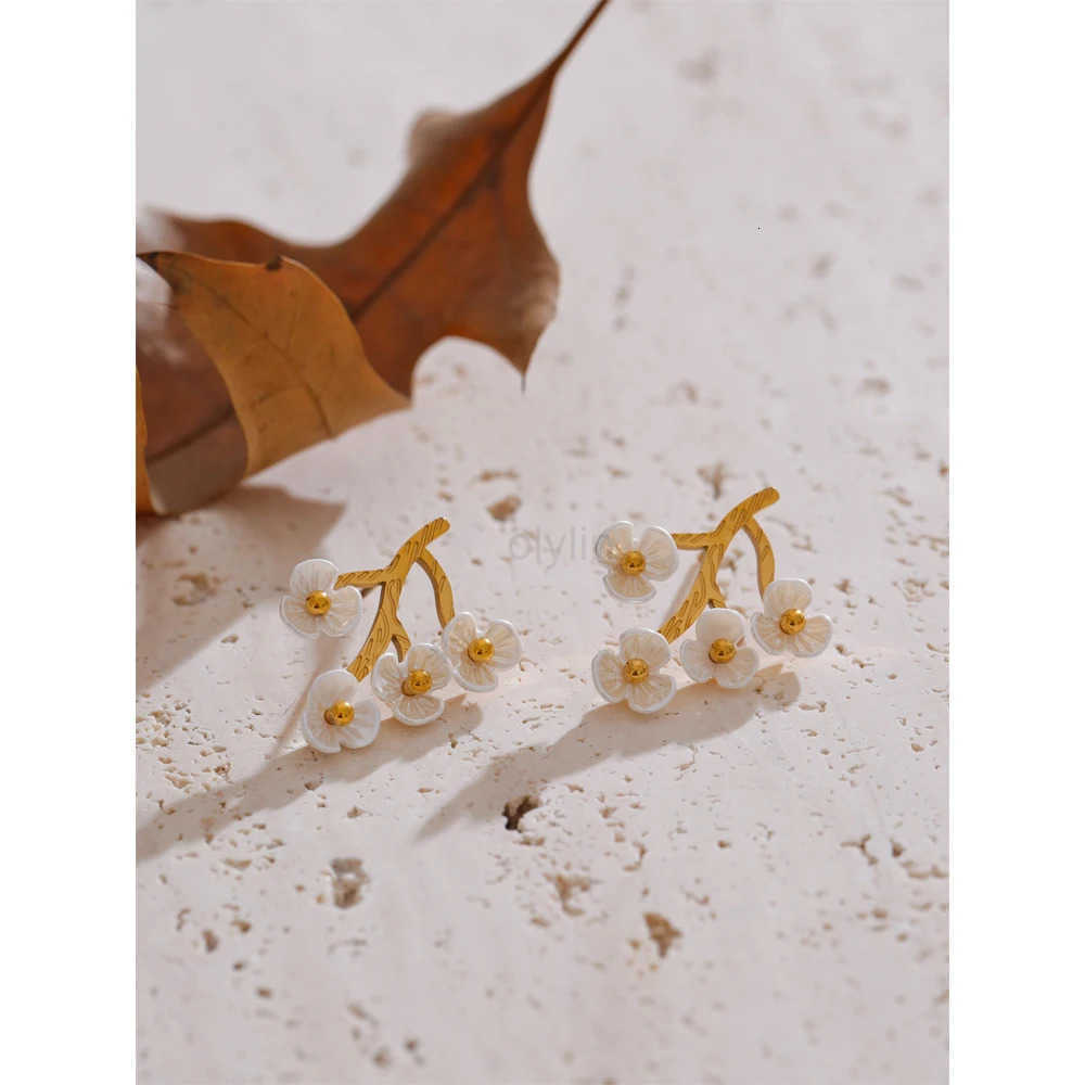 Yhpup Sweet Plastic Flower Korean Stud Earrings 18K Gold Color PVD Plated Stainless Steel Trending Fairy Jewelry 2025 Gift M251009