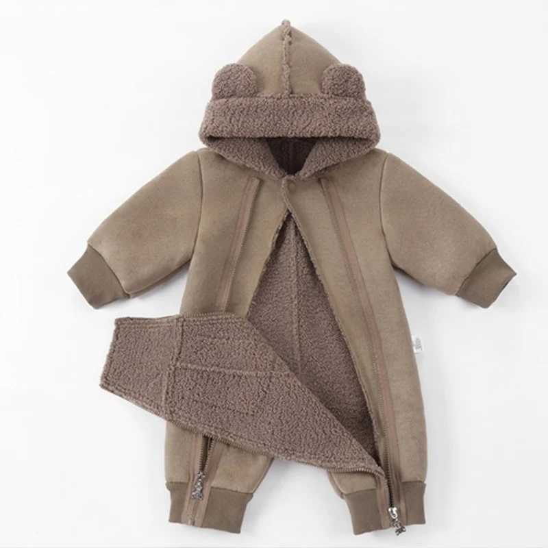 Baby Faux Fur Onesie 2025 New Autumn Winter Baby Romper Plus Velvet Warm Girl Bodysuit Boy Jumpsuit Hooded Baby Coat 024 Month C251009