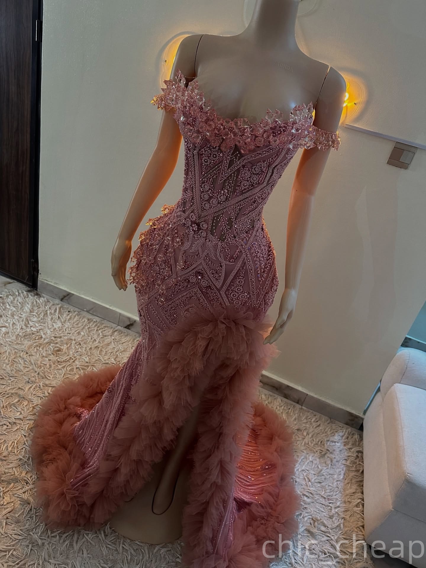 Blush Pink Mermaid Prom Dresses 2025 Rhinestones High Split Sequined Evening Formal Party Second Birthday Engagement Gowns Plus Size Dress For Special