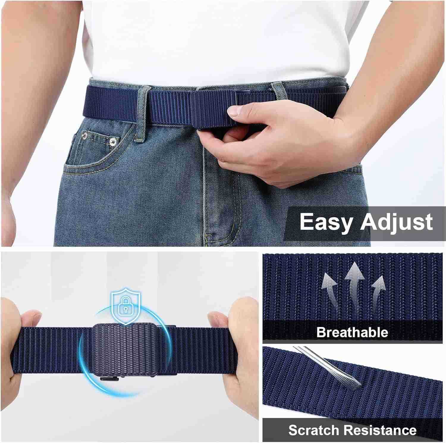 Mens Ratchet BeltHeavyDuty Nylon Web Work Belt with Automatic NoHoLE for Jeans W251009