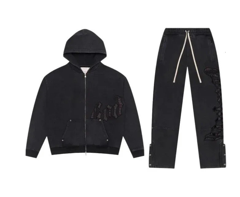 Y2k Retro Zipper Hoodie and Sweatpants 2piece Set Washed Cotton Men Women Tracksuit Gothic Letter Loose Sweatshirt Jogger Suit 250929
