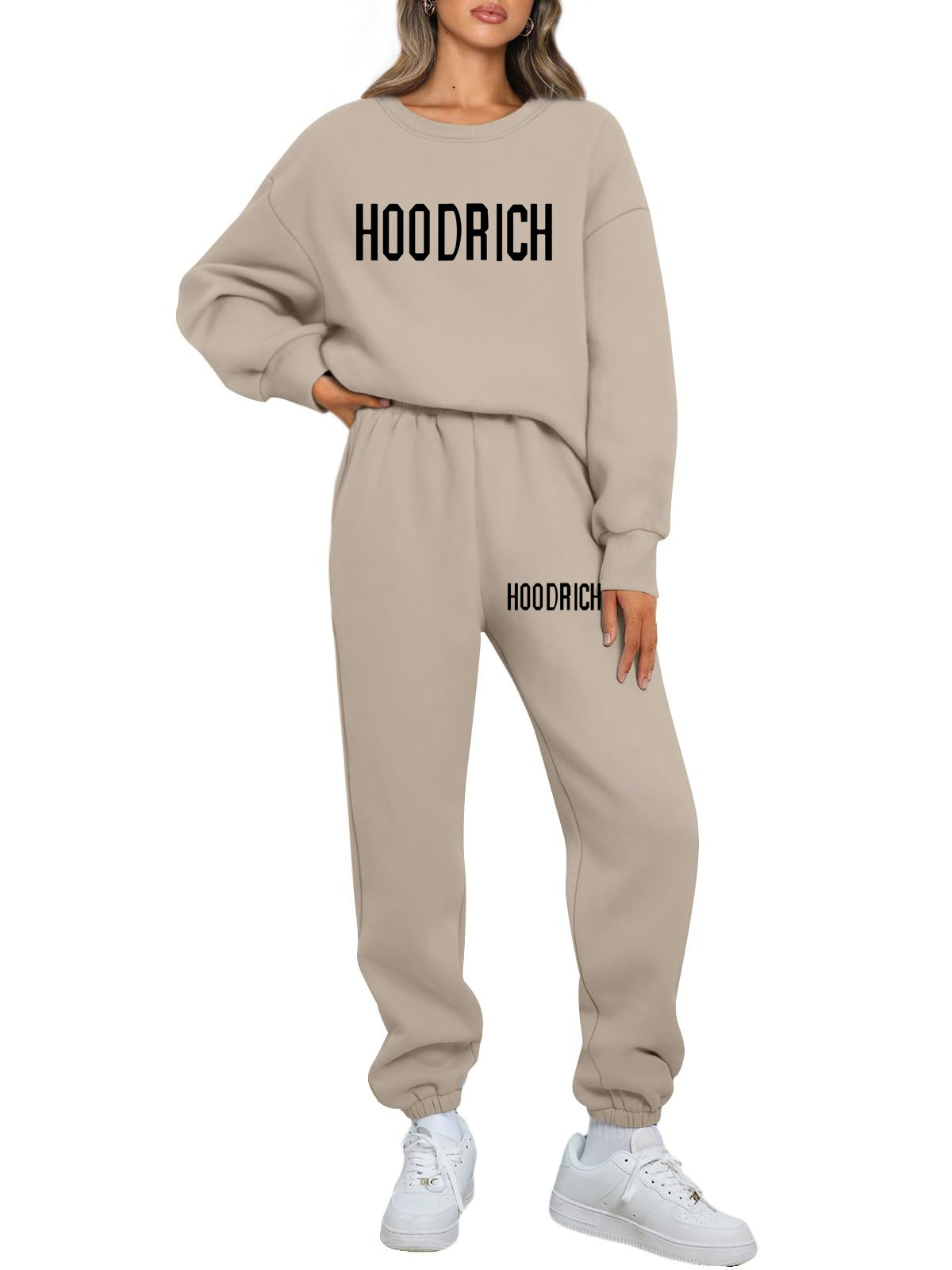 Women's Tracksuits Hoodrich design fashionable and trendy casual loose round neck sports shirt set printed