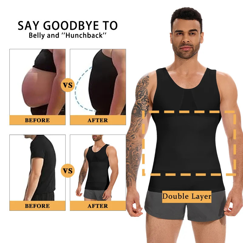 Compression Vest for Men High Elastic Fajas Double Layer Tummy Control Body Shaper Mesh Bust Shapewear Slimming Underwear 251009