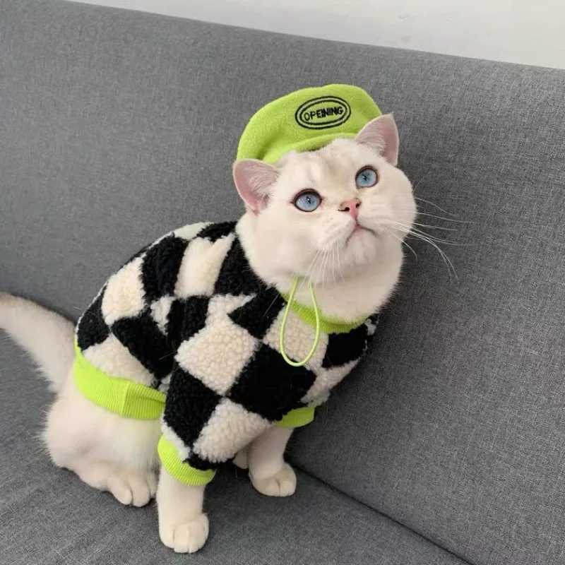 Black White Sweater Plaid Coat Pet Cat Fashion Warm Dog Clothes Chihuahua Bulldog Soft Wool Cute Cotton Jacket Luxurious Suit C251009