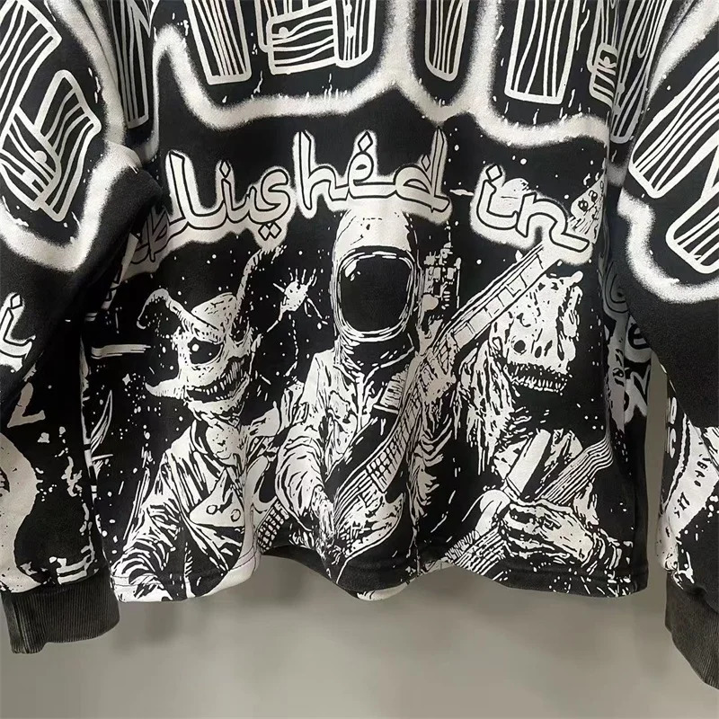 American Hip Hop MIXED EMOTION Black Hoodies Men Women Pure Cotton Drill Letter Printing Oversized Sweatshirt 251009