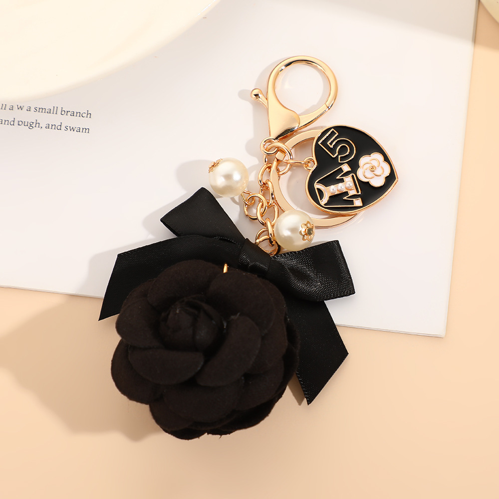 Pearl Camellia Keychain Korean Style Fabric Bag Pendant High-Value Car Hanging Decoration Creative Design