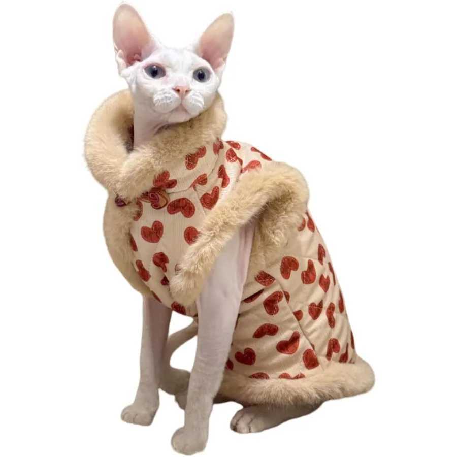 Faux Fur Sphynx Cat Clothes ChiPao Cotton Hairless Cat Cheongsam Shirts Cat Vest Pet Sweater Clothes Kitten Apparel for Slim Ca C251009