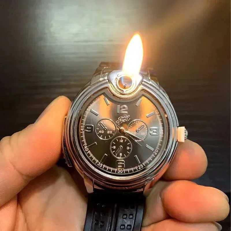 Creative Real Watch Style Butane Gas Lighter Metal Quartz Wristwatch Sideslip Ignition Fashion Decoration Lighters Smoking Gifts W251009