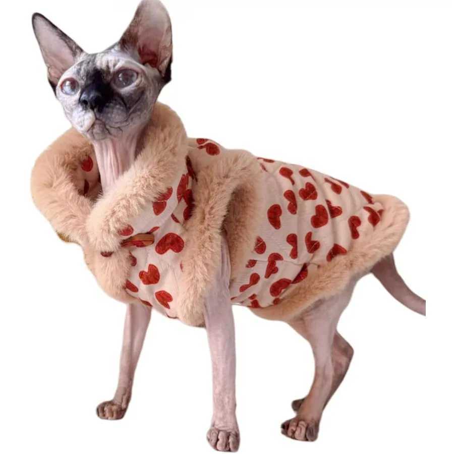 Faux Fur Sphynx Cat Clothes ChiPao Cotton Hairless Cat Cheongsam Shirts Cat Vest Pet Sweater Clothes Kitten Apparel for Slim Ca C251009