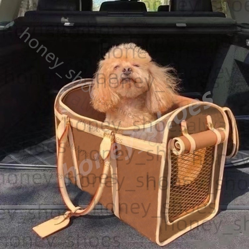 2025 Fashion Designer Pet Car Bag Brown Black Checkerboard Dog Car Bag Safety Seat Hanging Bag Mesh Breathable Cat Bag for Going Out Pet Bag B08