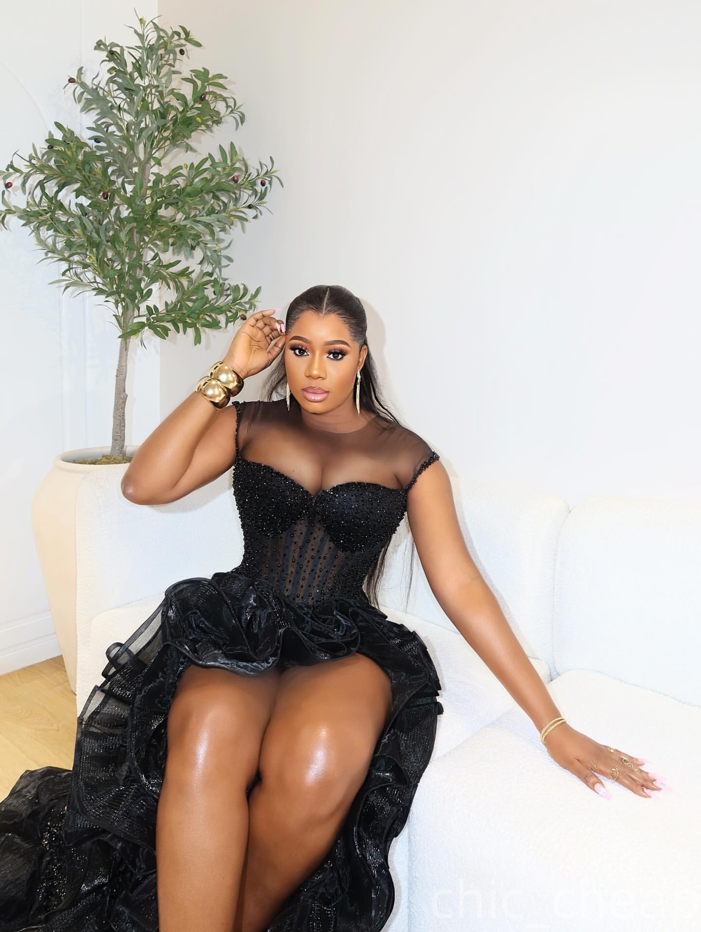 Black Mermaid Prom Dresses 2025 High Split Pearls Sheer Neck Sequined Evening Formal Party Second Birthday Engagement Gowns Plus Size Dress For Specia