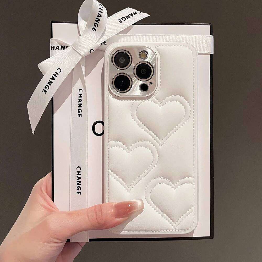 Electroplated Leather Case For iPhone 16 15 14 Pro Max 16E Cartoon Love Heart Soft TPU Protective Phone Cover