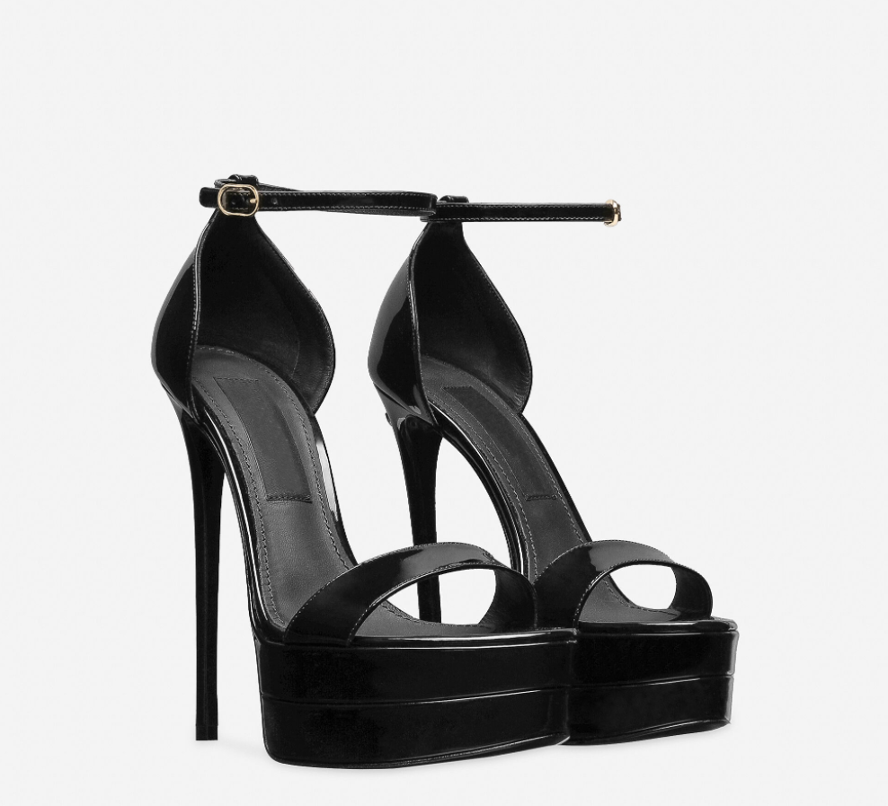 Designer Patent leather platform sandals Woman super heels sandal ankle strap wedding party dress pump sliver red black pump open toe evening