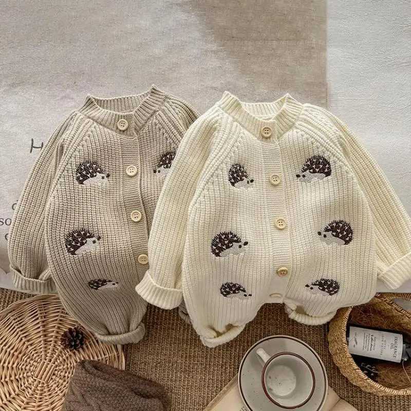 2025 Winter New Baby Long Sleeve Knitted Romper Cartoon Embroidery Infant Boy Girl Thick Warm Jumpsuit Newborn Toddler Clothes C251009