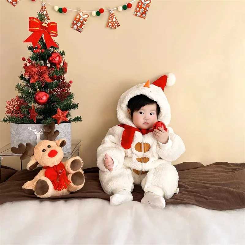 Christmas Lovely Snowman Baby Girls Romper Jumpsuits Winter Thicken Onesie Cartoon Childrens Clothing Soft Baby Hoodie Coverall C251009