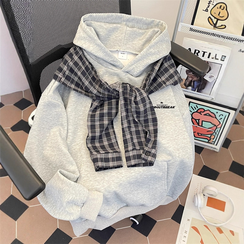 Plaid Shirt Sleeve Shawl Hoodie Men Spring Autumn Heavyweight Trendy Designer Shirt Hooded Top Retro Designer Hoodie American Loose Couple Jacket