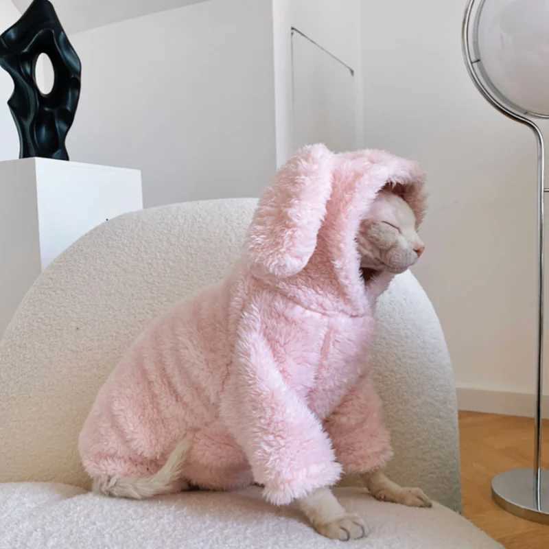 Winter Sphynx Hairless Cat Clothes Sphinx Devon Cute Pink Rabbit Thickening Soft Cotton Flannel for Sphynx Cat Devon Rex C251009