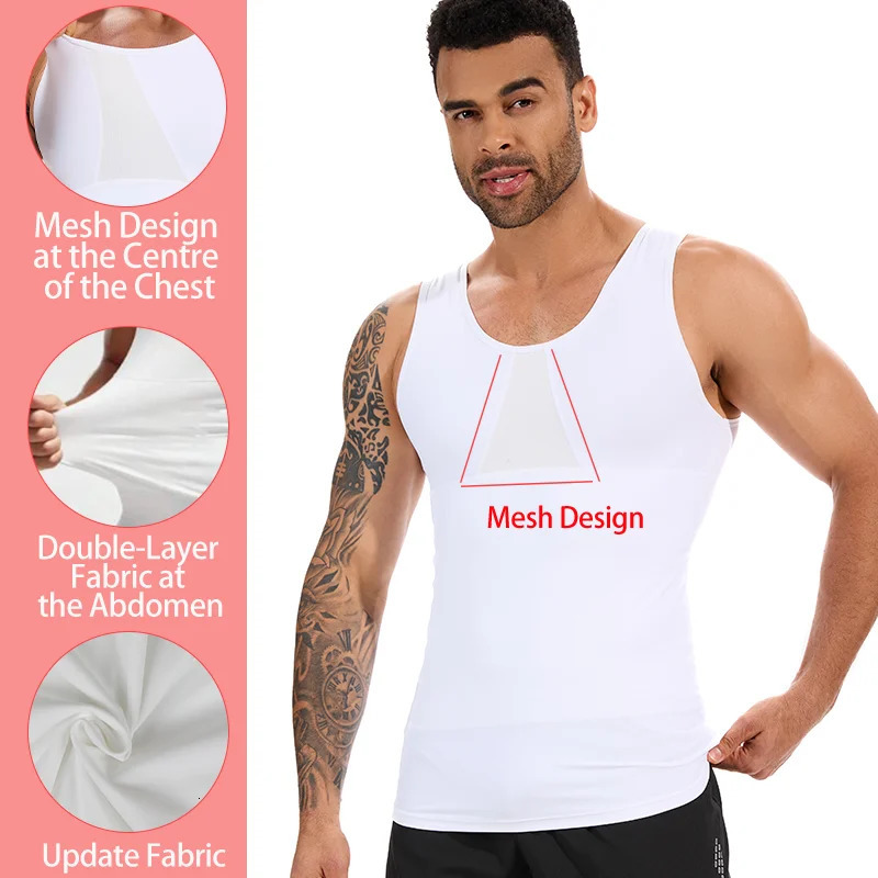 Compression Vest for Men High Elastic Fajas Double Layer Tummy Control Body Shaper Mesh Bust Shapewear Slimming Underwear 251009