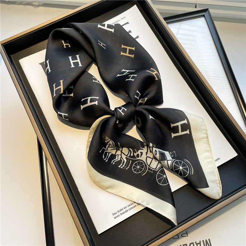 Multi-style 70X70 Printing imitate Silk Scarf Headband for Women Fashion Long Handle Bag Scarves Paris Shoulder Tote Luggage Ribbon Head Wraps