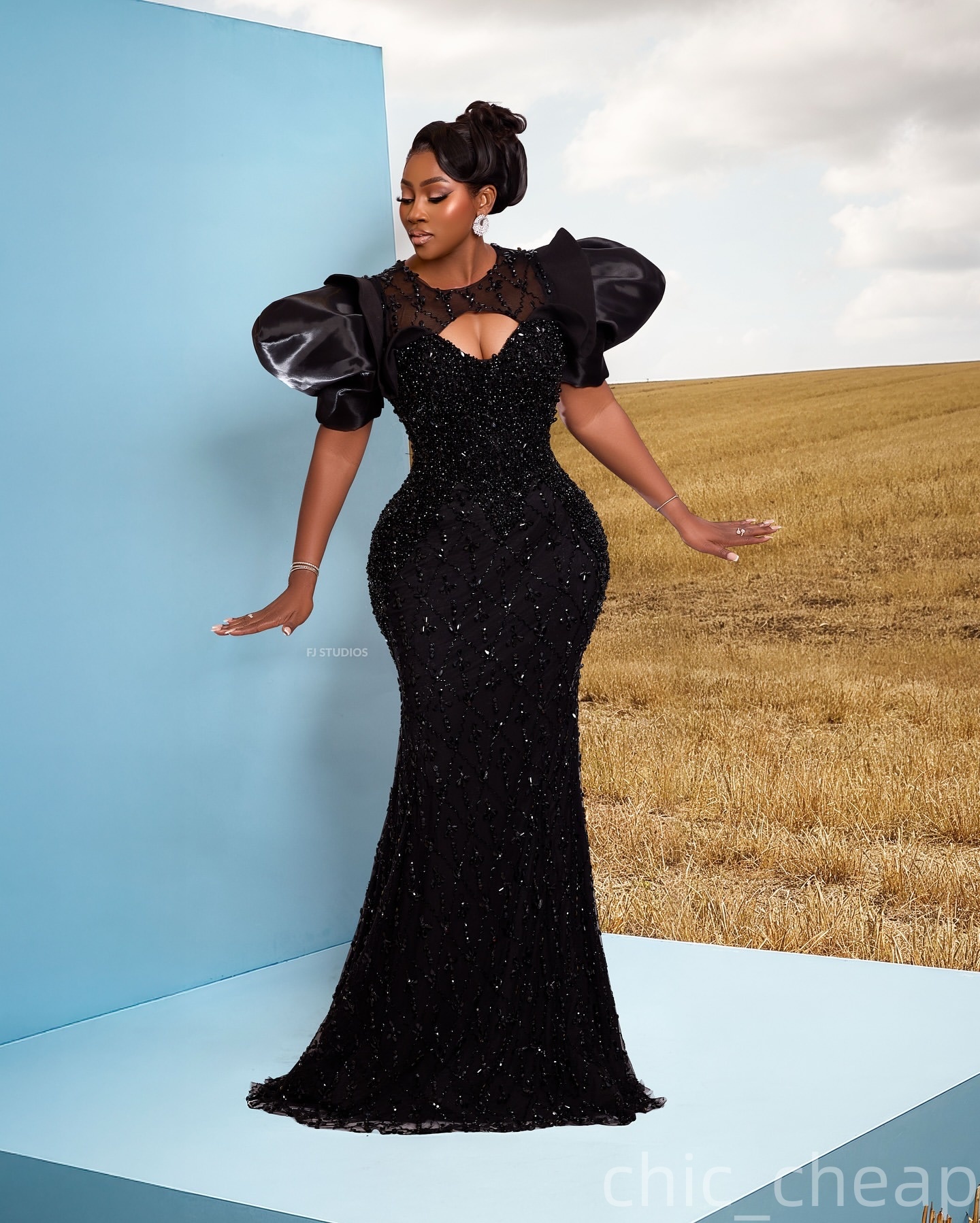 Black Mermaid Prom Dresses 2025 Pearls Crystals Sequined Short Sleeves Evening Formal Party Second Birthday Engagement Gowns Plus Size Dress For Speci