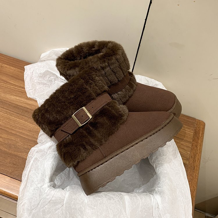 Autumn snow boots and winter spicy girl thick soled mid waist snow boots cotton designer shoes new wool lining thickened luxury snow cotton boots