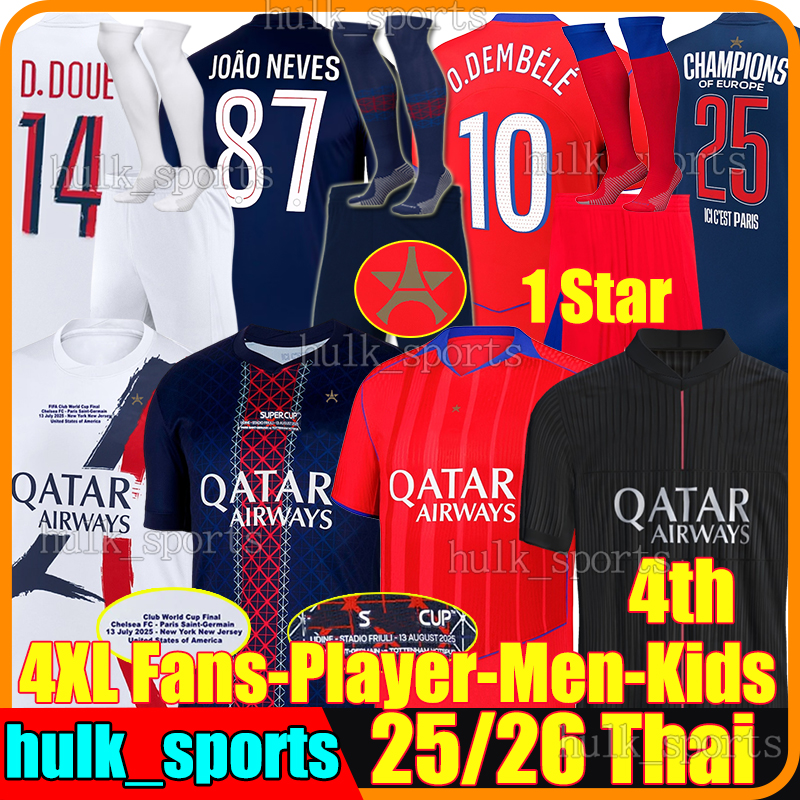 4XL 2025/26 O.DEMBELE 4th soccer jerseys BARCOLA G.RAMOS JOAO NEVES D.DOUE KVARATSKHELIA VITINHA FABIAN CHEVALIER Maillots de football shirt Men Kids Kits socks sets