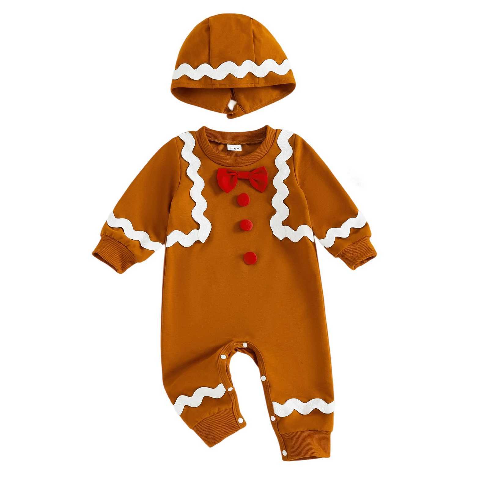 Baby Clothing Girl Christmas Button Romper Long Sleeve O Neck Gingerbread Jumpsuit with Hat Newborn Clothes C251009