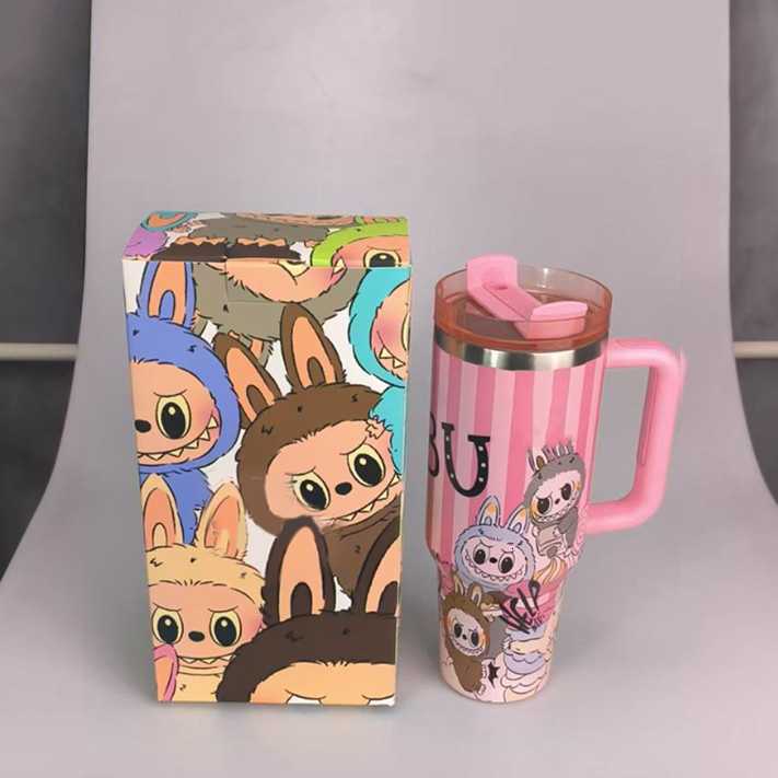 40OZ Labubu series stainless steel insulated and cold-resistant car cup handle, vehicle ice breaker cup, large capacity water cup X2506051