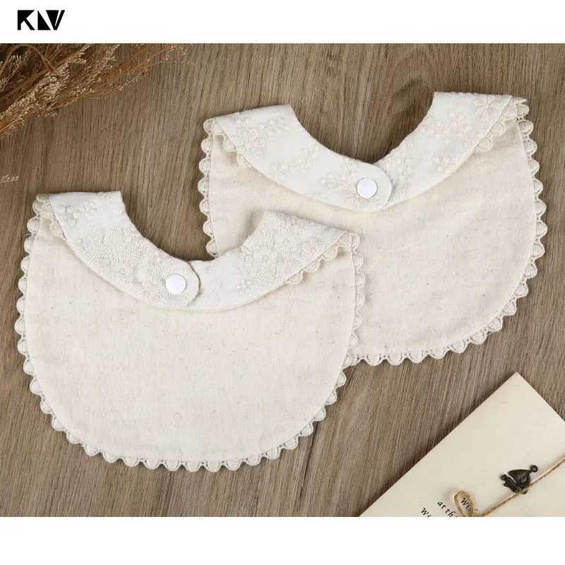 1pc Embroidery Floral Baby Bib Adjustable Button Newborn Feeding Drooling Burp Cloths Kids Cotton Saliva Towel Bibs Baby ItemsJ251009