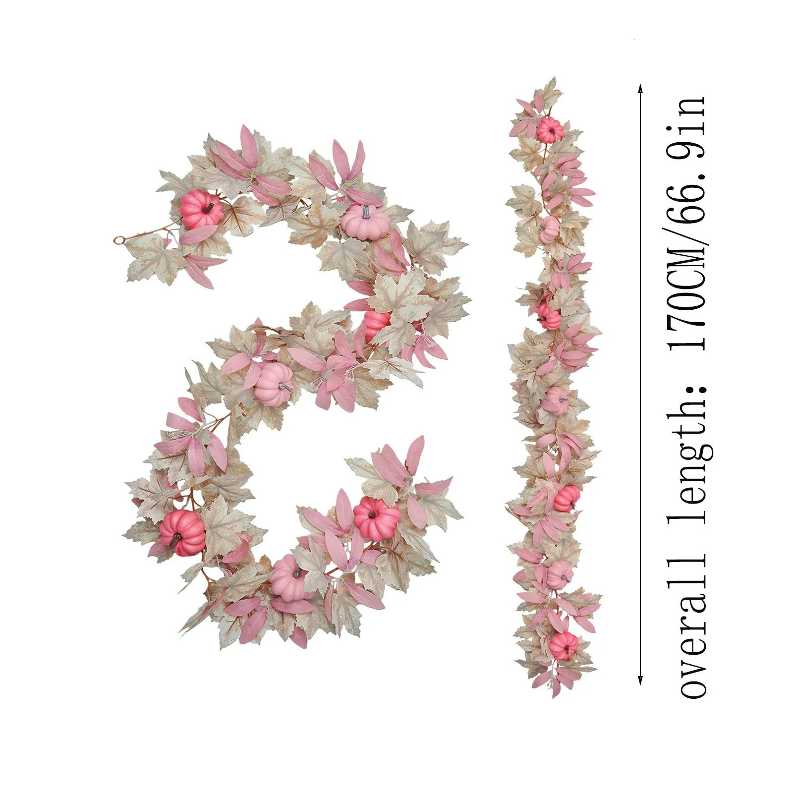 White Maple Leaf Decorations Pink Pumpkin Accents Fall Festival Party Supplies Faux Foliage Garlands Halloween Themed Home Decor 250930
