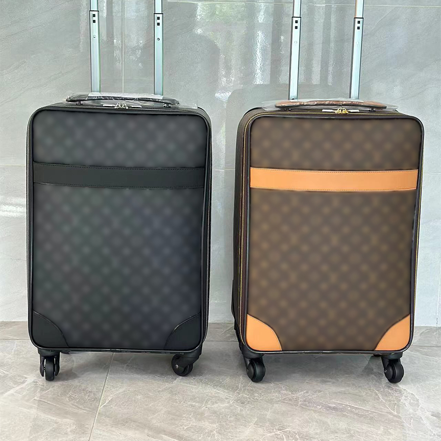 Designer Suitcase Luxury Luggage Genuine Leather Unisex Rolling12/20/24 Inch Travel Trolley Case with Flower Plaid Patterns Zipper Closure Ideal for Boarding Trips