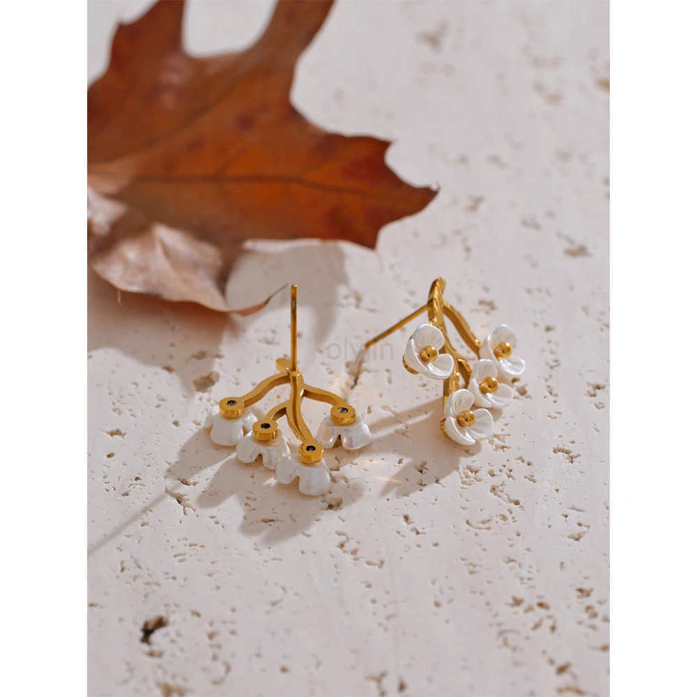 Yhpup Sweet Plastic Flower Korean Stud Earrings 18K Gold Color PVD Plated Stainless Steel Trending Fairy Jewelry 2025 Gift M251009