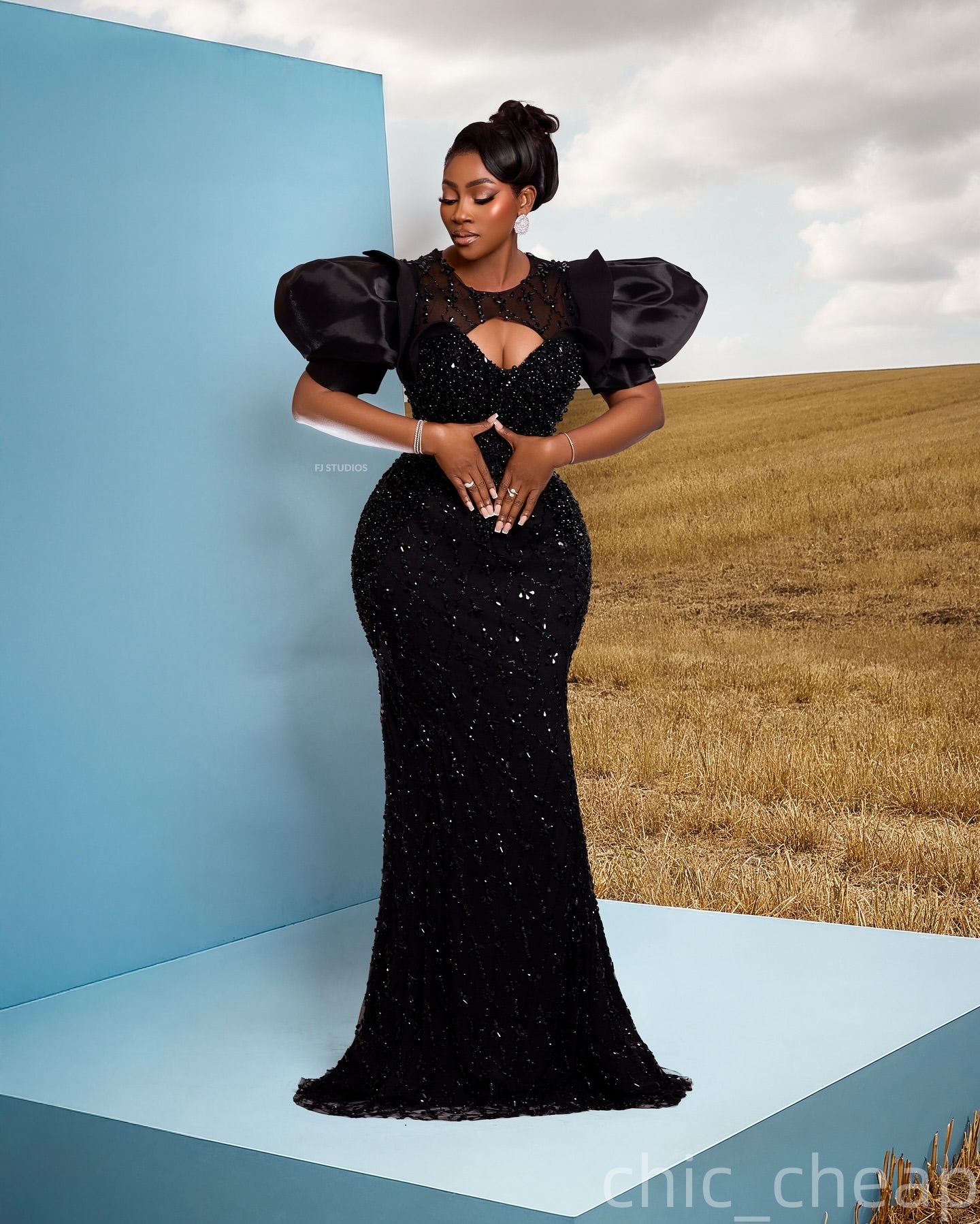 Black Mermaid Prom Dresses 2025 Pearls Crystals Sequined Short Sleeves Evening Formal Party Second Birthday Engagement Gowns Plus Size Dress For Speci