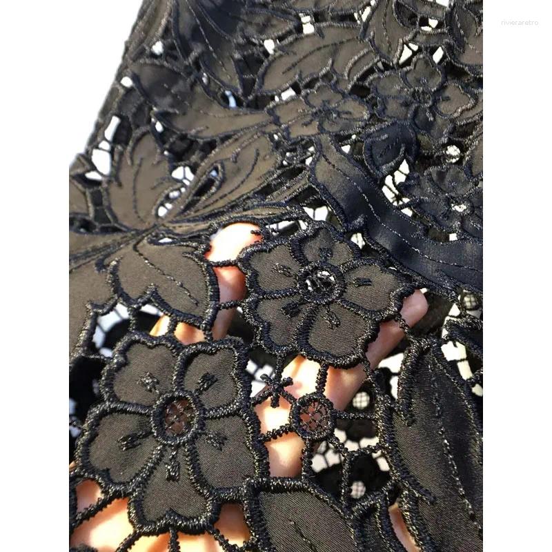 Women's Jeans Summer Denim Patchwork Hook Flower Hollow Lace Straight Leg Wide Pants Casual High Waist Heavy Embroidery Rhinestone Z260313