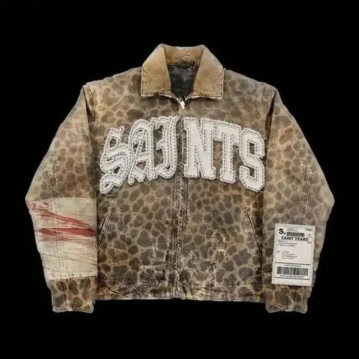 Y2K Hip Hop Punk Retro Jacket Men Women Gothic Camouflage Leopard Letter Patch ed Oversized Loose 251009