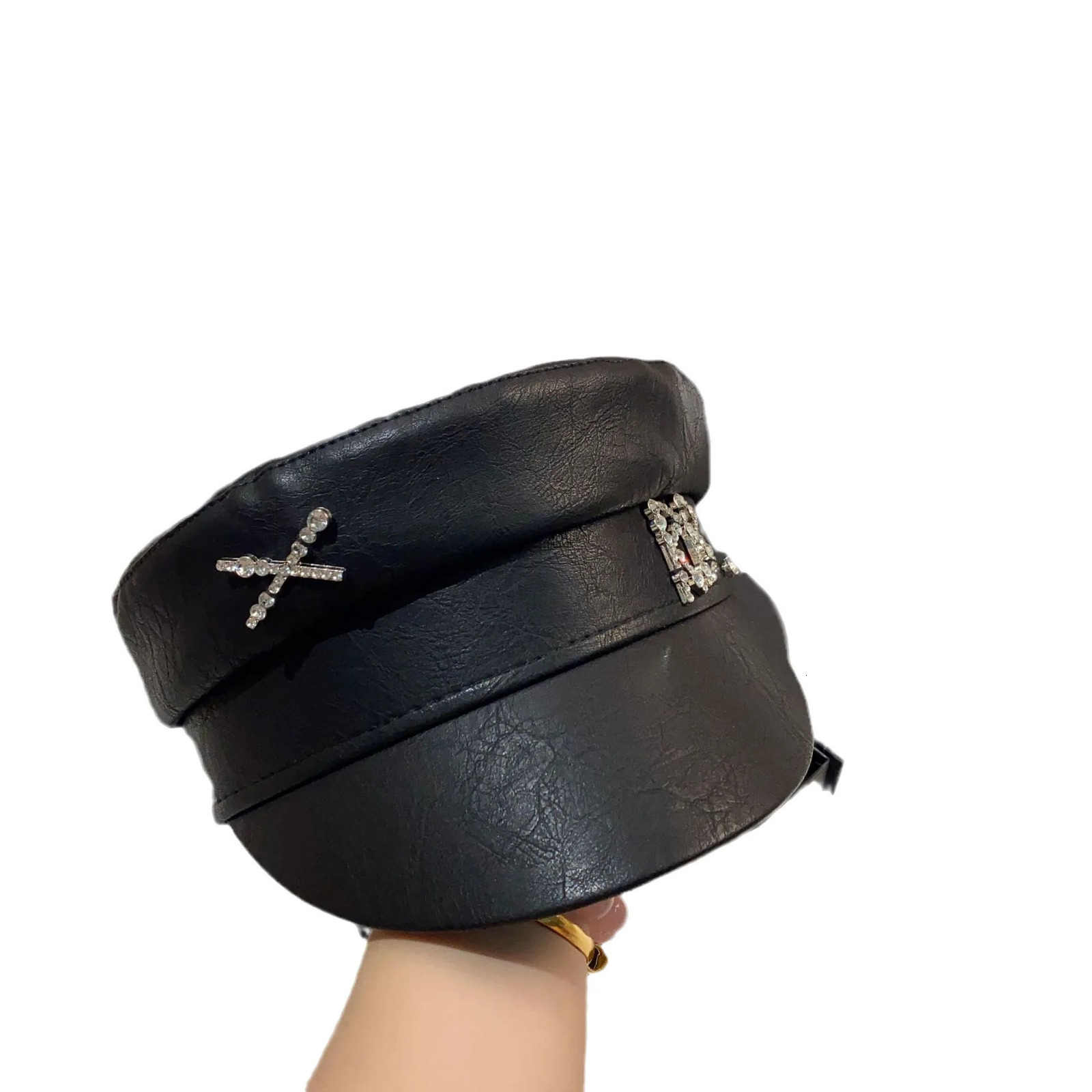 Unisex RB PU Leather sboy Caps Multifunction Black Fashion Flat Top Hat for Women Men Spring Autumn Mens Hat 251008